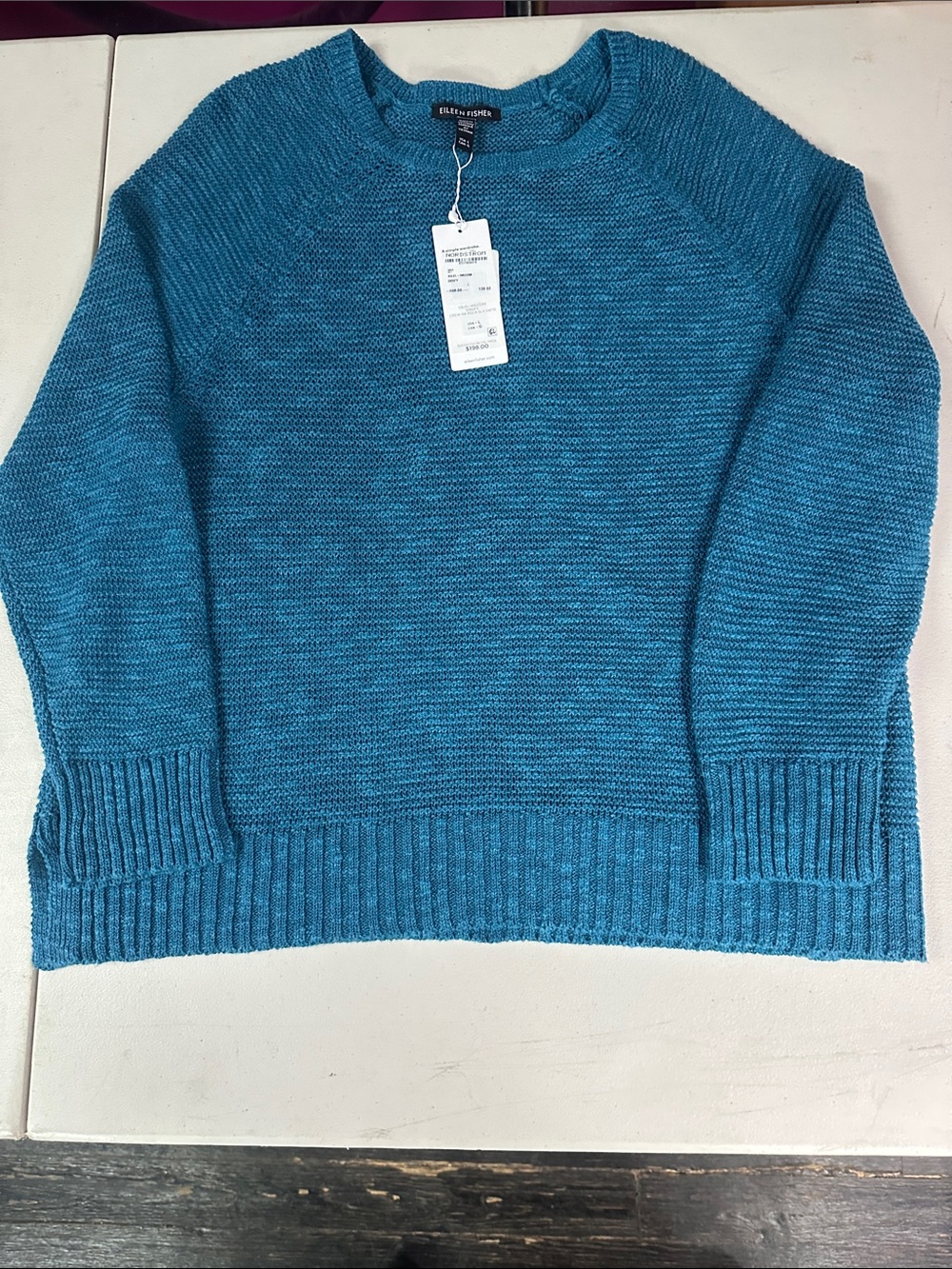 Eileen Fisher Teal Blue Crewneck Knit Sweater